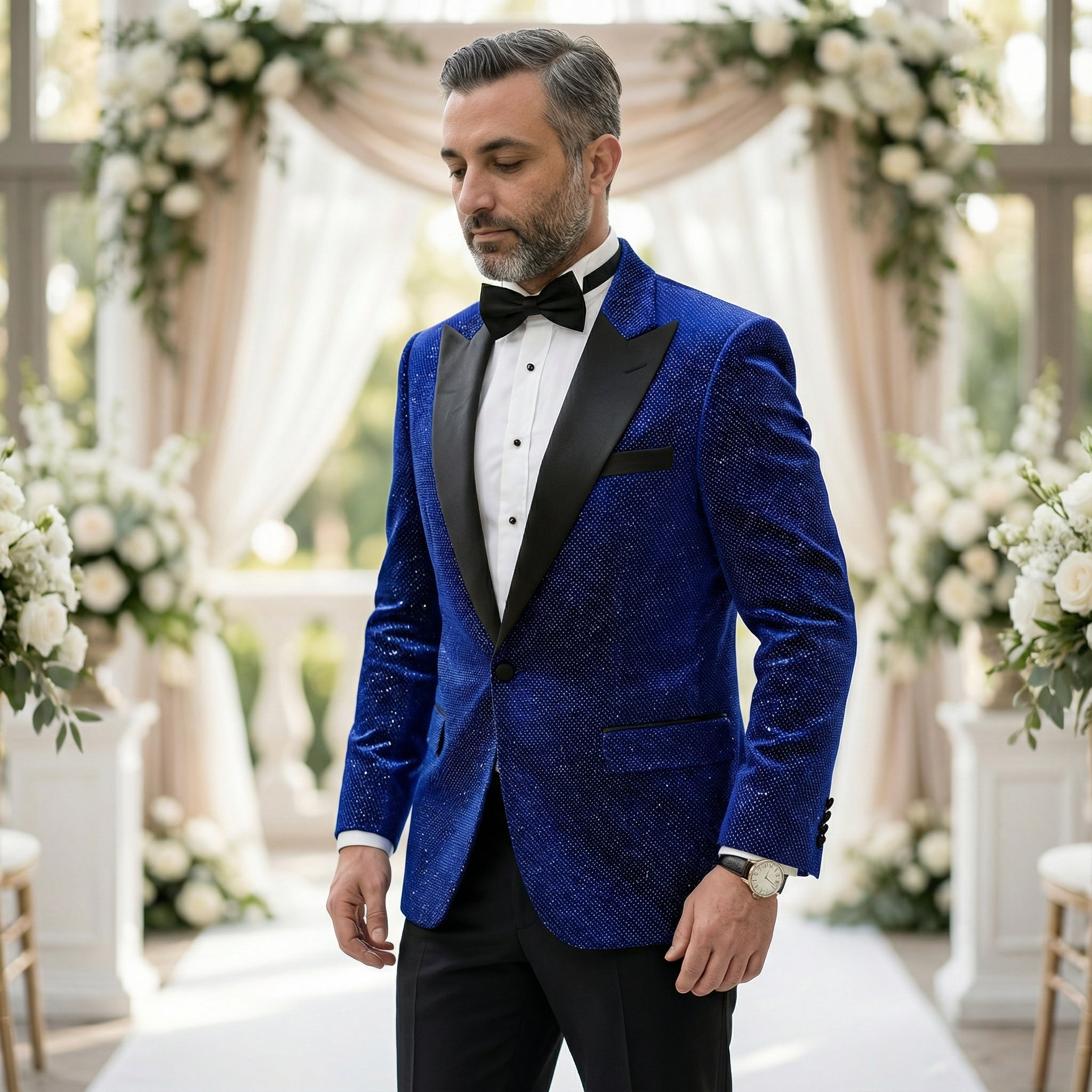 Ferrecci Midnight Prestige Velvet Blazer in Royal Blue