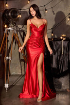 Ruched Satin Corset Gown With Floral Lace Detail